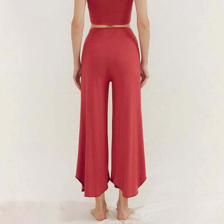 Buddha Stones Casual Plain Loose Irregular Geometric Hem Women's Leica Wide Leg Pants - image 1