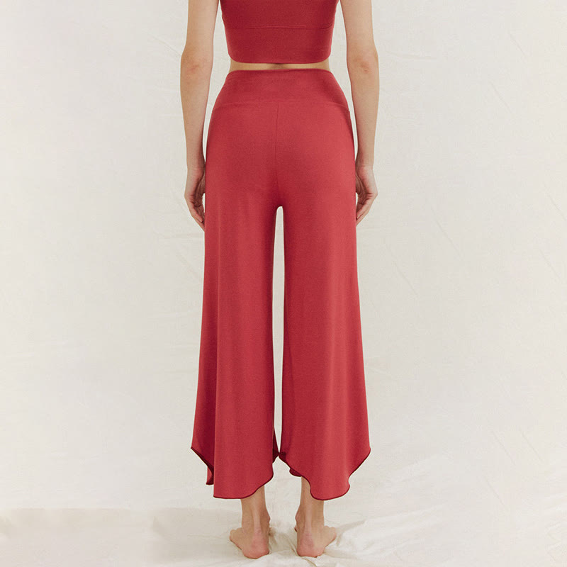 Buddha Stones Casual Plain Loose Irregular Geometric Hem Women's Leica Wide Leg Pants - image 2
