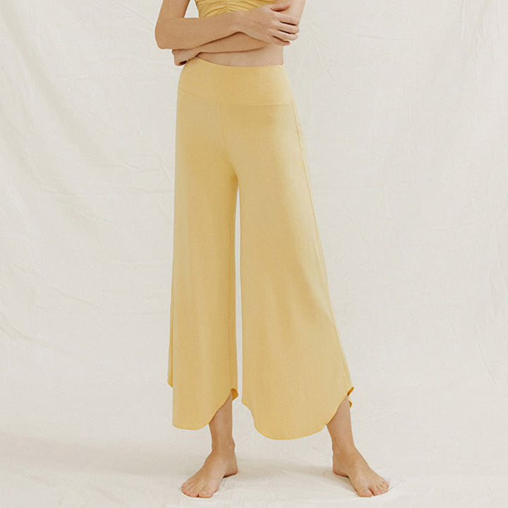 Buddha Stones Casual Plain Loose Irregular Geometric Hem Women's Leica Wide Leg Pants