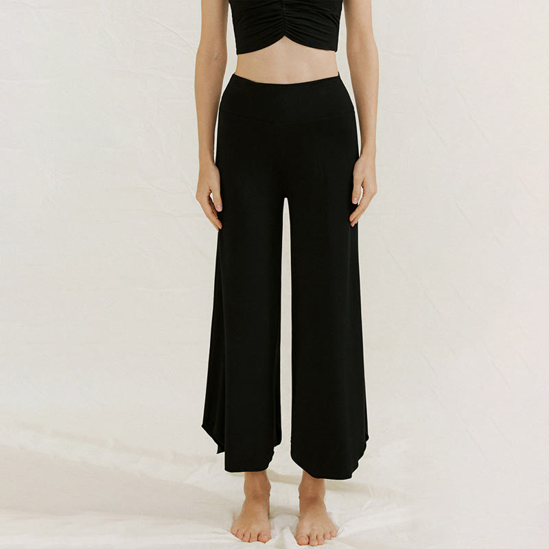 Buddha Stones Casual Plain Loose Irregular Geometric Hem Women's Leica Wide Leg Pants - Black - US4，UK/AU8，EU36 (L) - image 23
