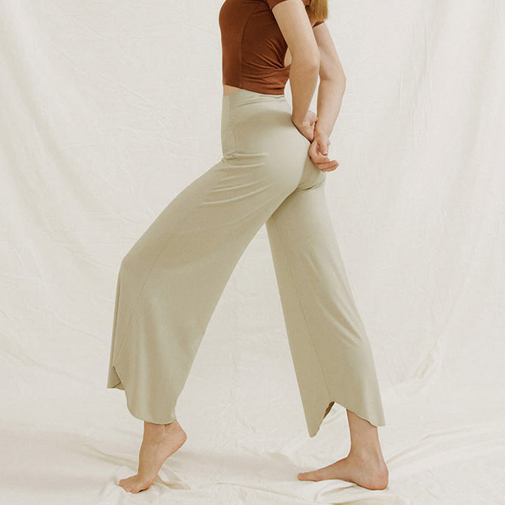 Buddha Stones Casual Plain Loose Irregular Geometric Hem Women's Leica Wide Leg Pants