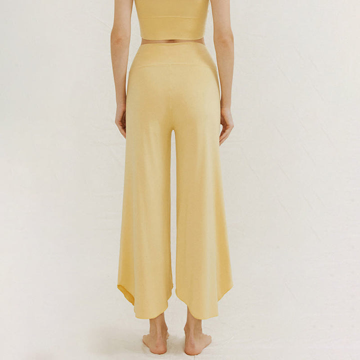 Buddha Stones Casual Plain Loose Irregular Geometric Hem Women's Leica Wide Leg Pants - image 6