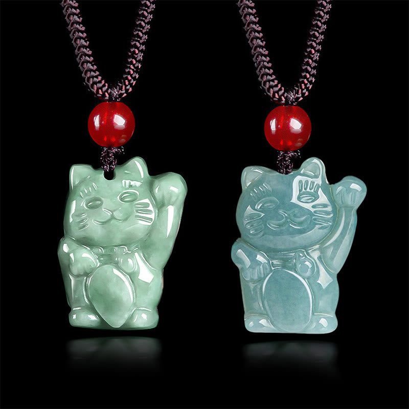 Buddha Stones Lucky Cat Jade Abundance Necklace Pendant - image 11