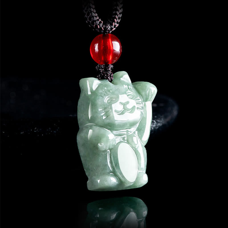 Buddha Stones Lucky Cat Jade Abundance Necklace Pendant - image 2