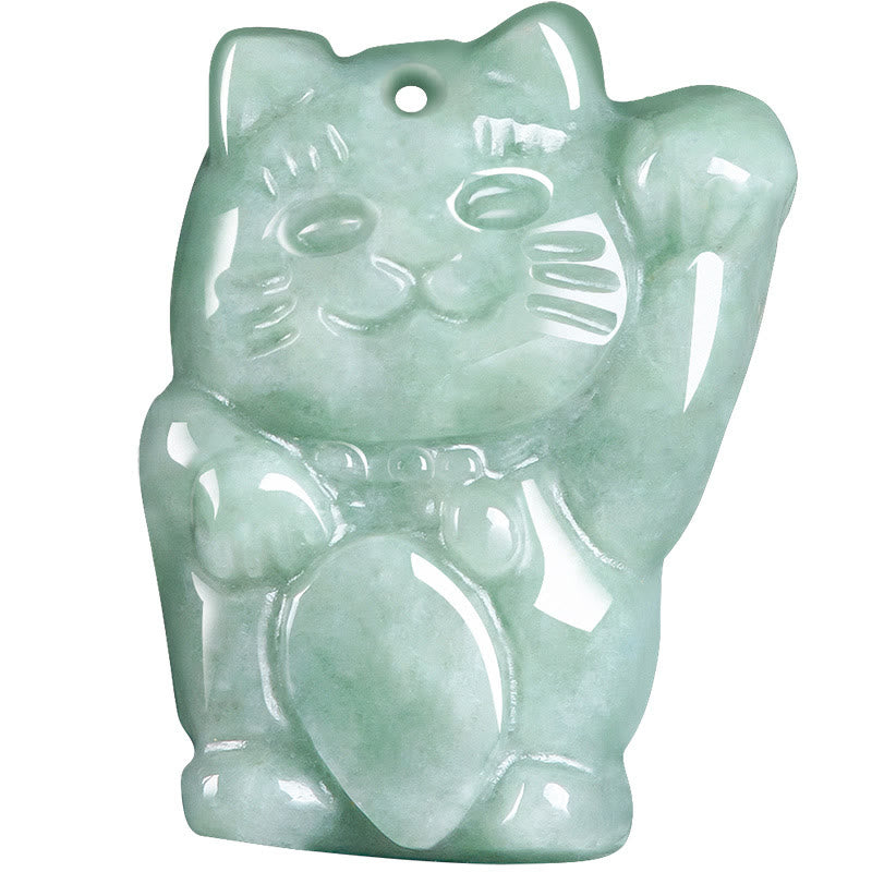 Buddha Stones Lucky Cat Jade Abundance Necklace Pendant