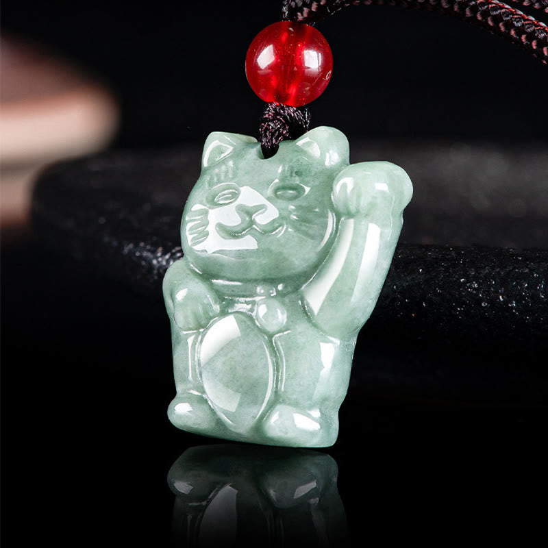 Buddha Stones Lucky Cat Jade Abundance Necklace Pendant - image 3