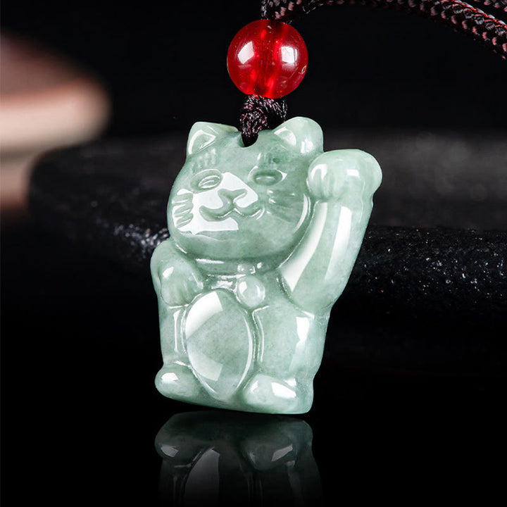 Buddha Stones Lucky Cat Jade Abundance Necklace Pendant - image 3