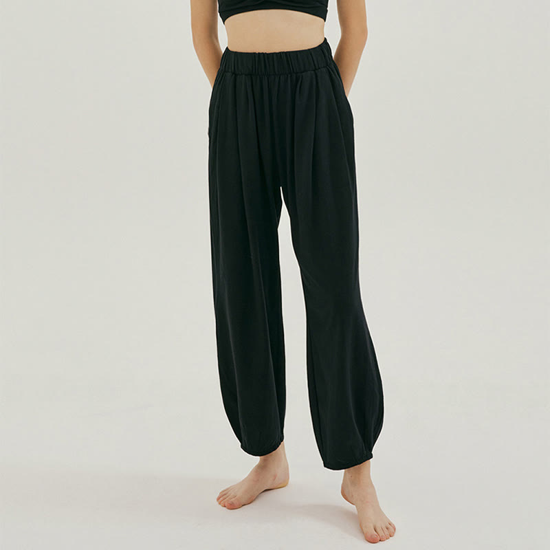 Buddha Stones Casual Plain Breathable Loose Women's Leica Harem Pants With Pockets - Black - US4，UK/AU8，EU36 (L) - image 8