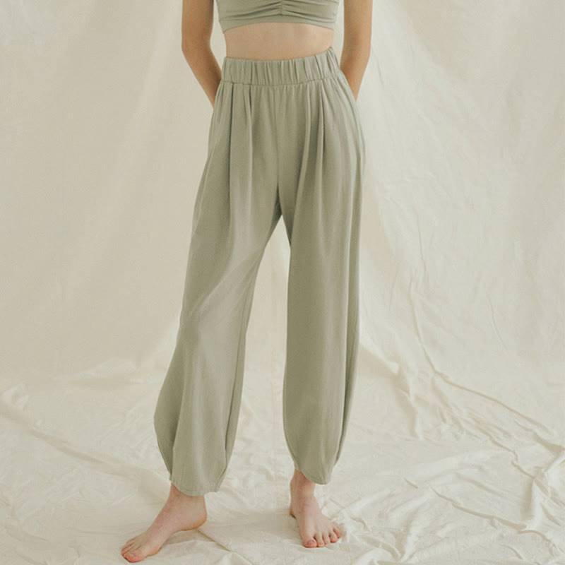 Buddha Stones Casual Plain Breathable Loose Women's Leica Harem Pants With Pockets - DarkSeaGreen - US4，UK/AU8，EU36 (L) - image 12