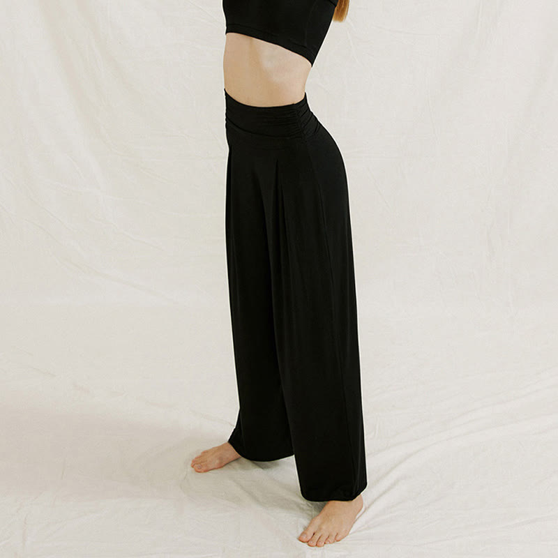 Buddha Stones Casual Plain High Waist Loose Fit Women's Leica Wide Leg Pants