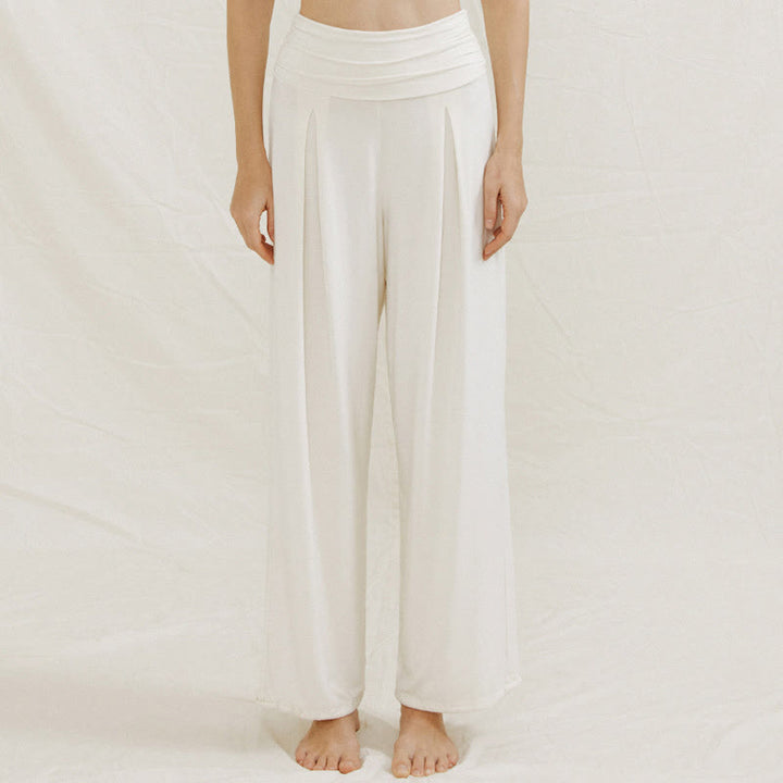 Buddha Stones Casual Plain High Waist Loose Fit Women's Leica Wide Leg Pants - White - US6，UK/AU10，EU38 (L) - image 11