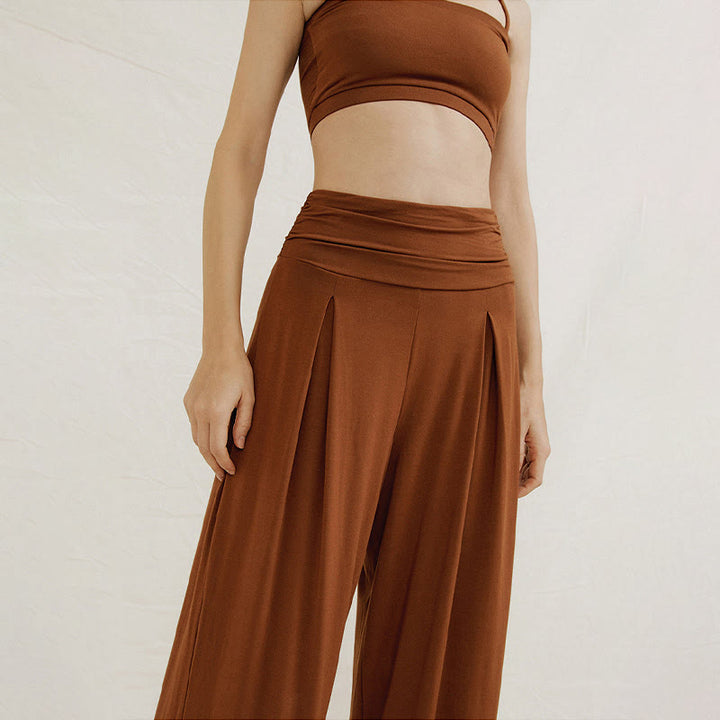 Buddha Stones Casual Plain High Waist Loose Fit Women's Leica Wide Leg Pants