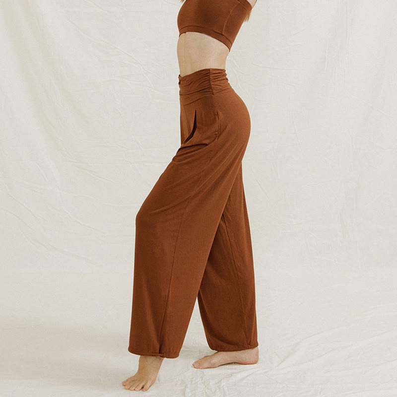 Buddha Stones Casual Plain High Waist Loose Fit Women's Leica Wide Leg Pants - image 3