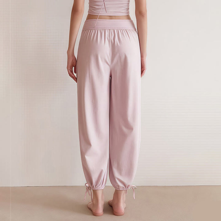 Buddha Stones Casual Plain Drawstring Hems Women's Leica Pants With Pockets - image 9