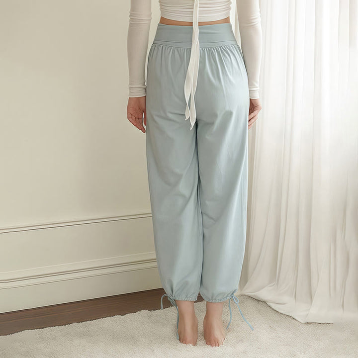 Buddha Stones Casual Plain Drawstring Hems Women's Leica Pants With Pockets - image 2