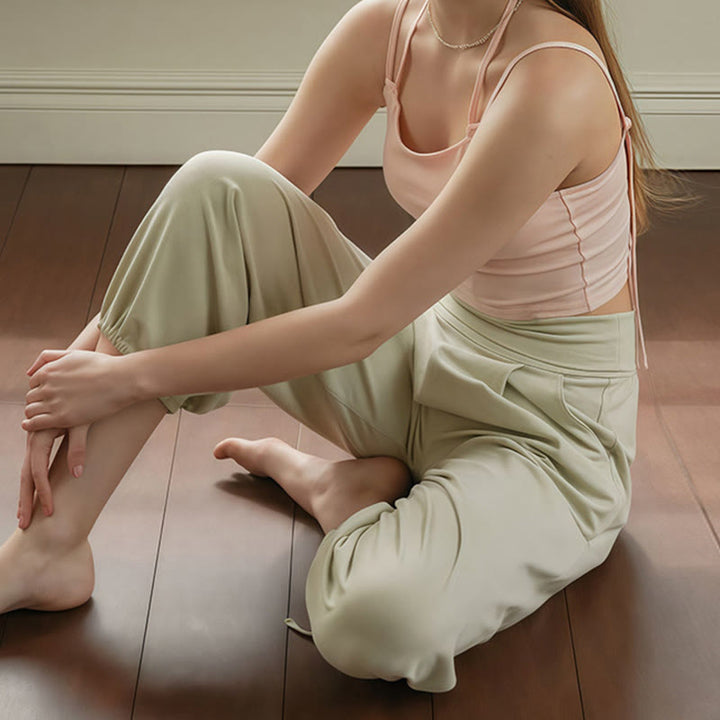 Buddha Stones Casual Plain Drawstring Hems Women's Leica Pants With Pockets - image 18