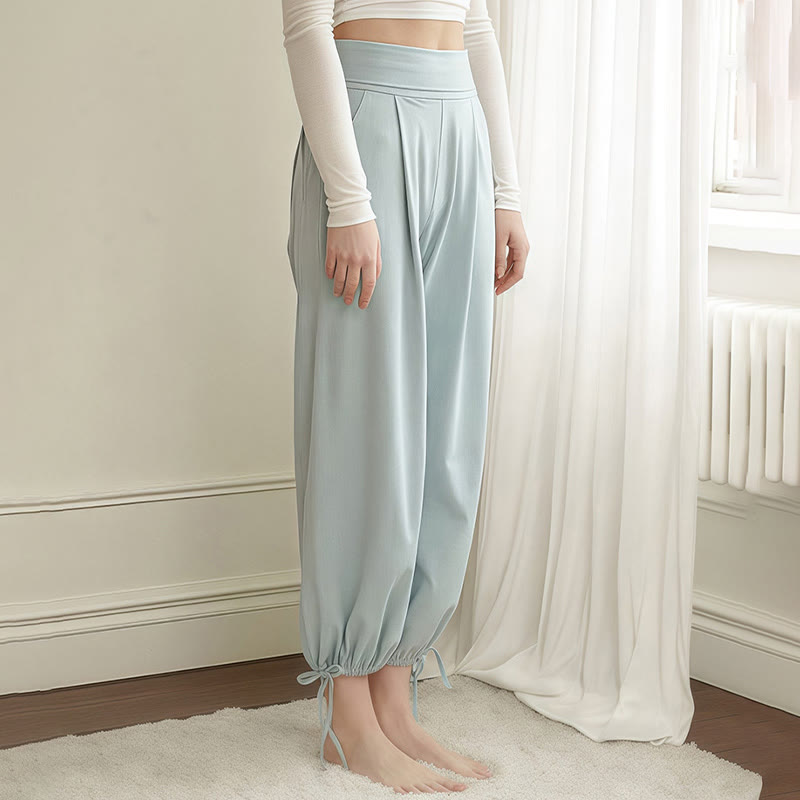 Buddha Stones Casual Plain Drawstring Hems Women's Leica Pants With Pockets - image 1