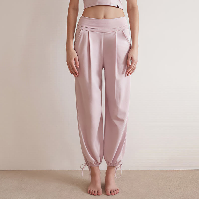 Buddha Stones Casual Plain Drawstring Hems Women's Leica Pants With Pockets - Pink - US4，UK/AU8，EU36 (L) - image 8