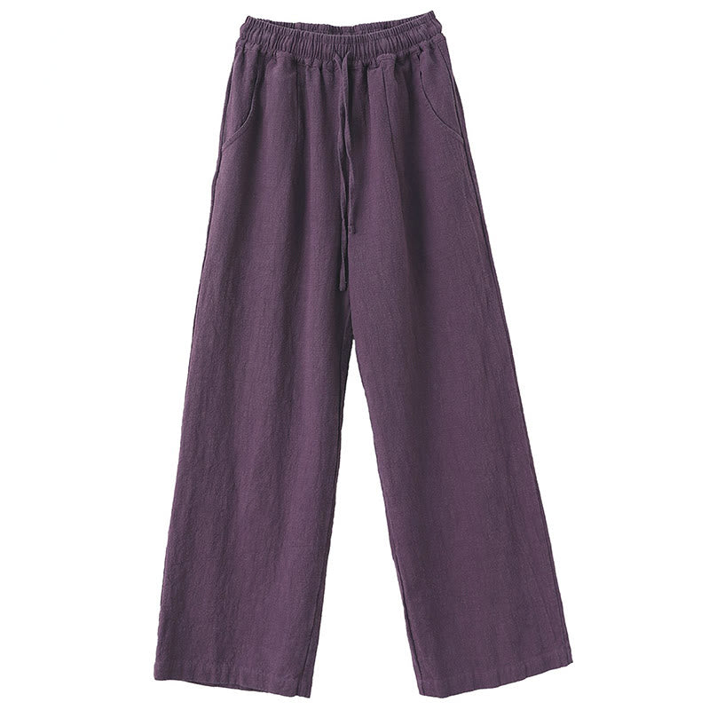 Buddha Stones Casual Plain Loose Straight Leg Women's Ramie Cotton Wide Leg Pants With Pockets - image 3