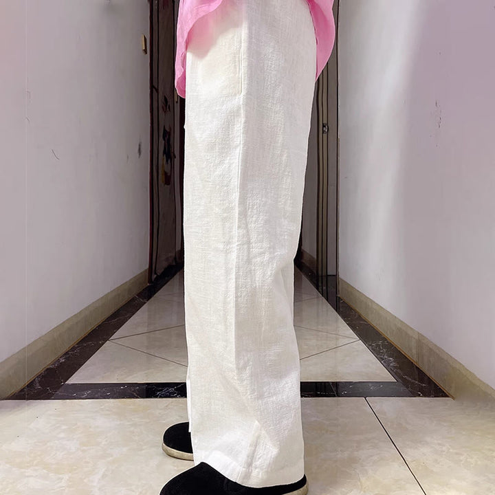 Buddha Stones Casual Plain Loose Straight Leg Women's Ramie Cotton Wide Leg Pants With Pockets - image 11