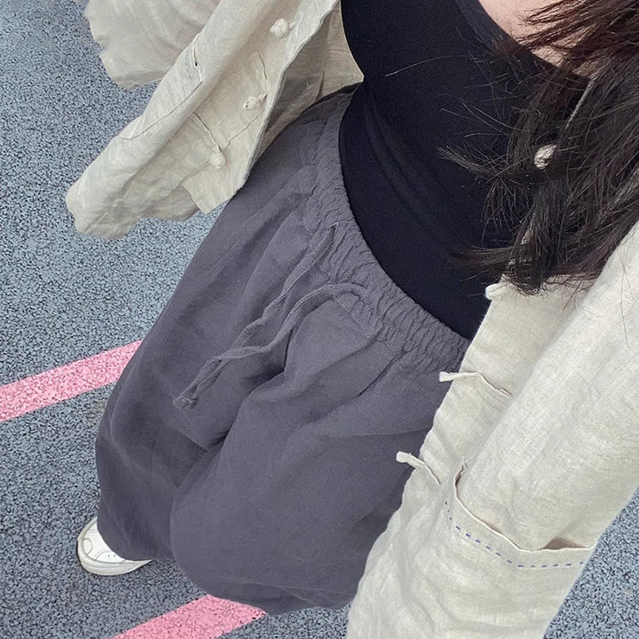 Buddha Stones Casual Plain Loose Straight Leg Women's Ramie Cotton Wide Leg Pants With Pockets - image 6