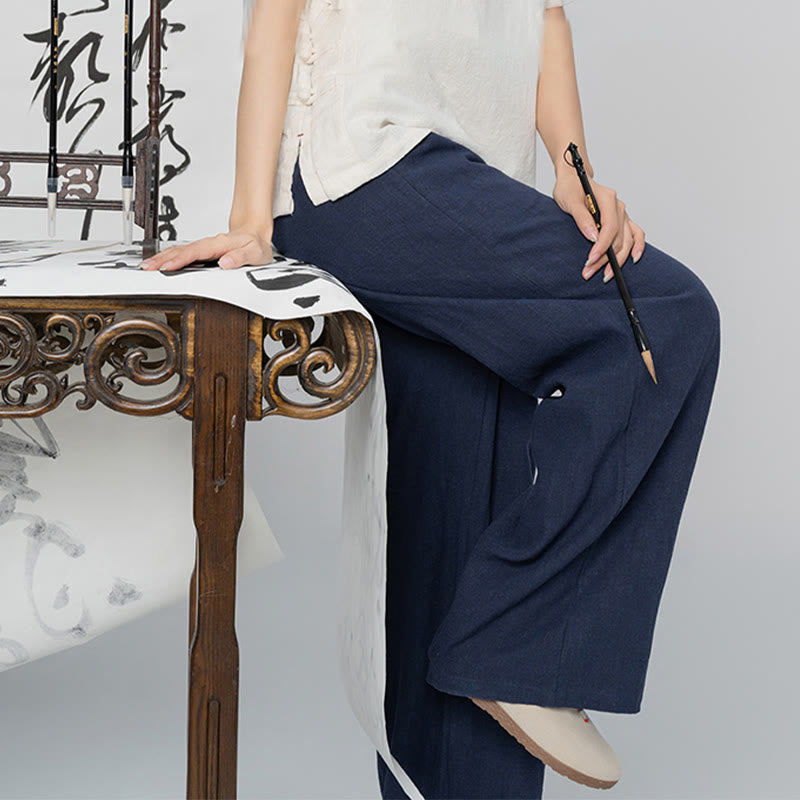 Buddha Stones Casual Plain Loose Straight Leg Women's Ramie Cotton Wide Leg Pants With Pockets - image 19