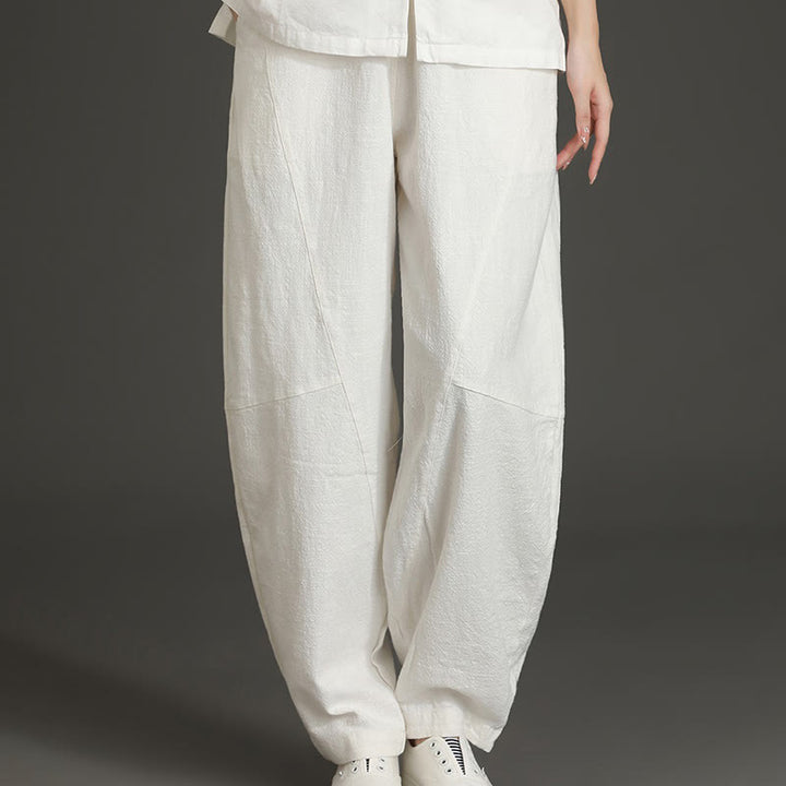 Buddha Stones Casual Plain Loose Women's Cotton Pants With Pockets - White - US8-10，UK/AU12-14，EU40-42 (XL) - image 11