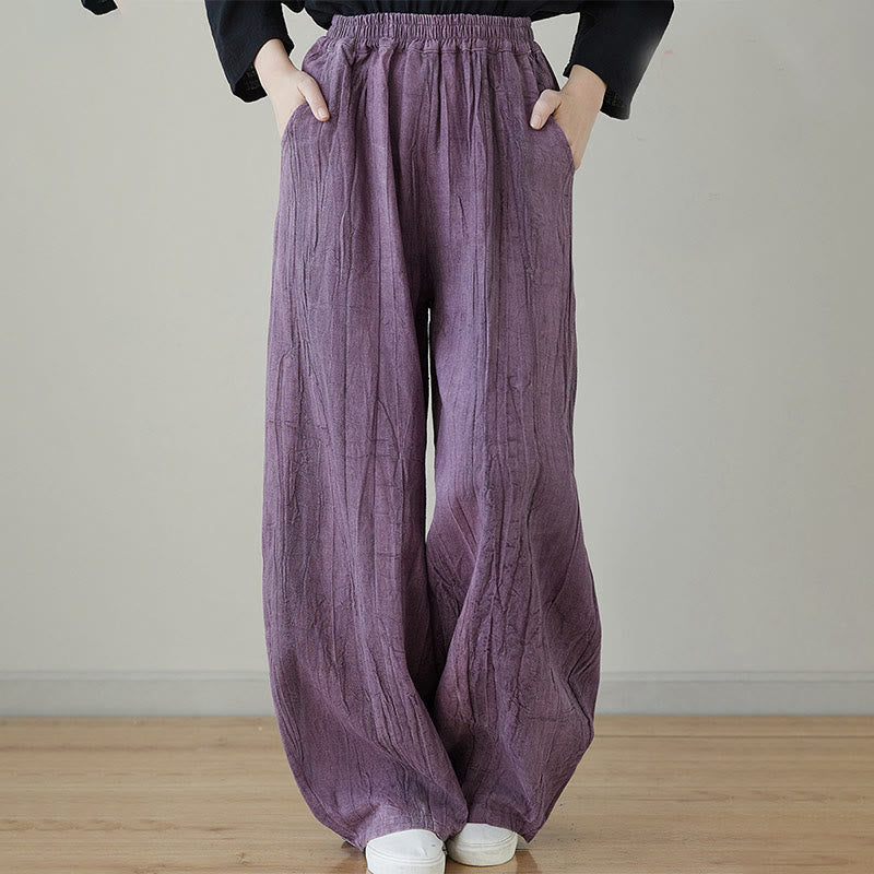 Buddha Stones Casual Plain Loose Tie-Dye Distressed Women's Ramie Pants With Pockets - DarkViolet - US8-10，UK/AU12-14，EU40-42 (XL) - image 16