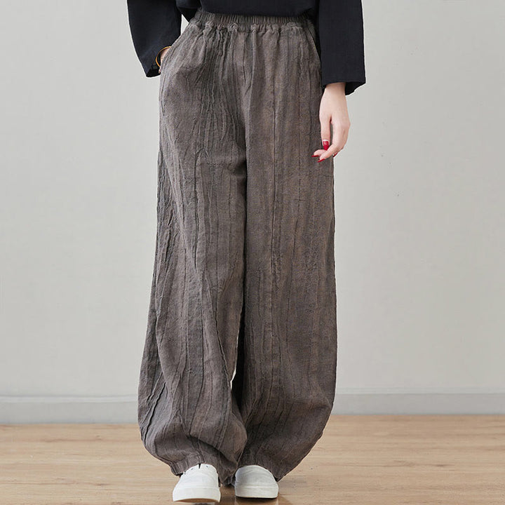 Buddha Stones Casual Plain Loose Tie-Dye Distressed Women's Ramie Pants With Pockets - DimGray - US8-10，UK/AU12-14，EU40-42 (XL) - image 26