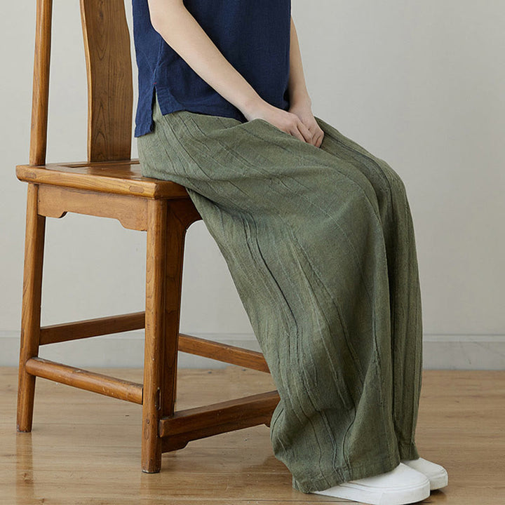 Buddha Stones Casual Plain Loose Tie-Dye Distressed Women's Ramie Pants With Pockets - image 14