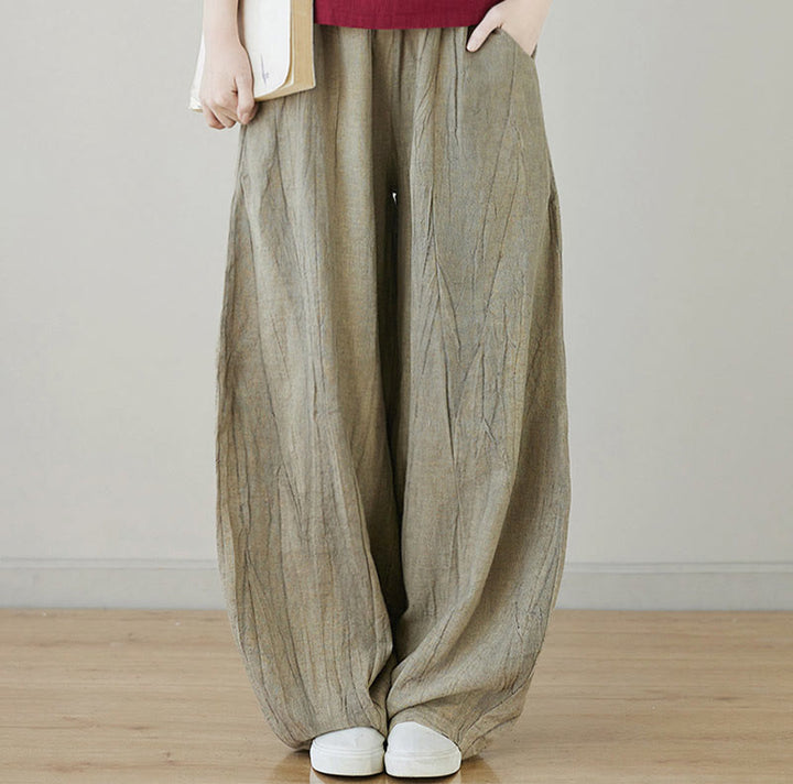 Buddha Stones Casual Plain Loose Tie-Dye Distressed Women's Ramie Pants With Pockets - image 23