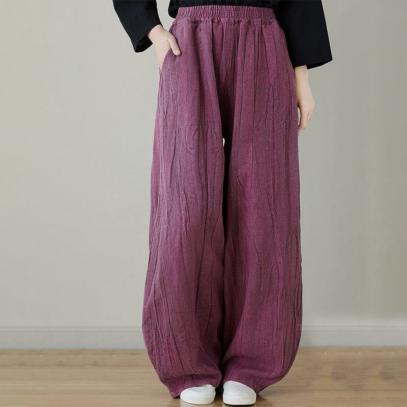 Buddha Stones Casual Plain Loose Tie-Dye Distressed Women's Ramie Pants With Pockets - MediumVioletRed - US8-10，UK/AU12-14，EU40-42 (XL) - image 0