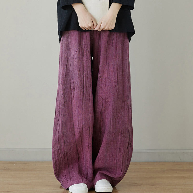 Buddha Stones Casual Plain Loose Tie-Dye Distressed Women's Ramie Pants With Pockets - image 1