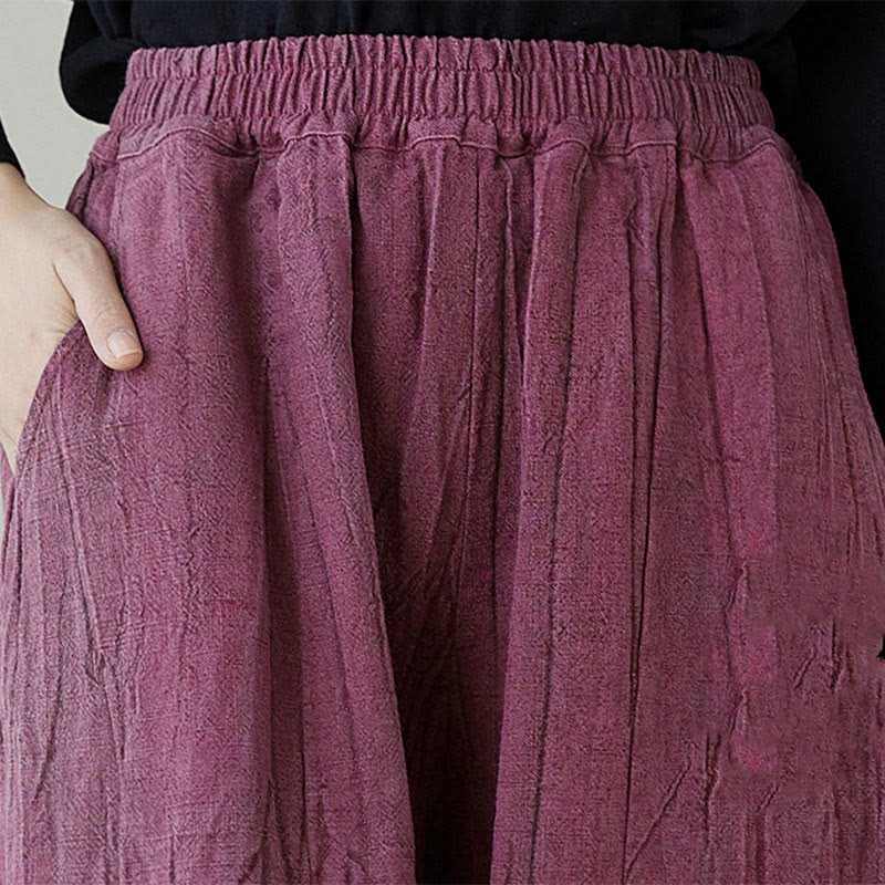 Buddha Stones Casual Plain Loose Tie-Dye Distressed Women's Ramie Pants With Pockets - image 5