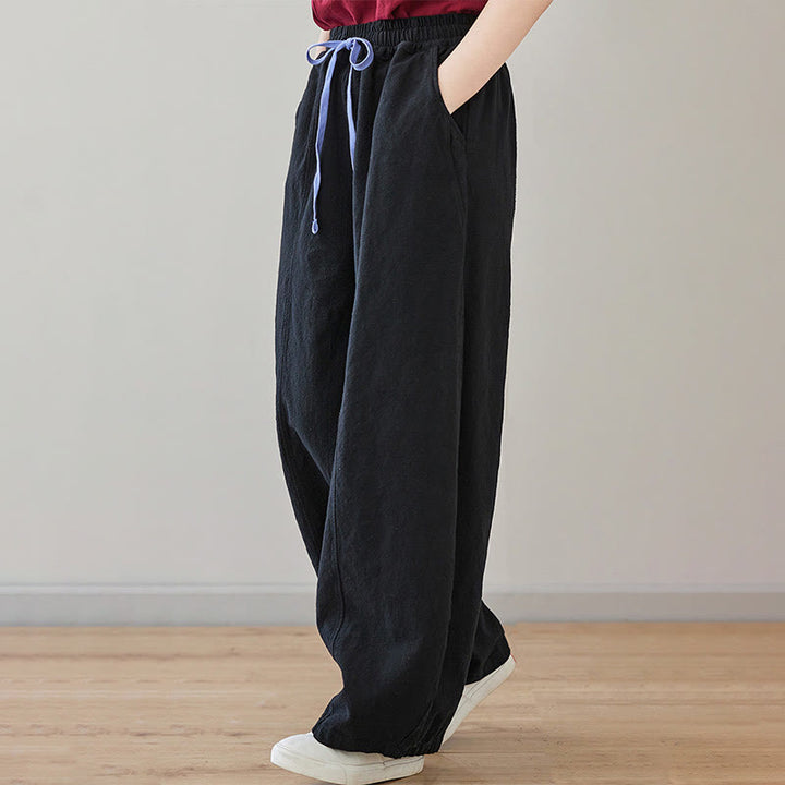 Buddha Stones Casual Plain Loose Rope Women's Cotton Linen Pants With Pockets - image 1