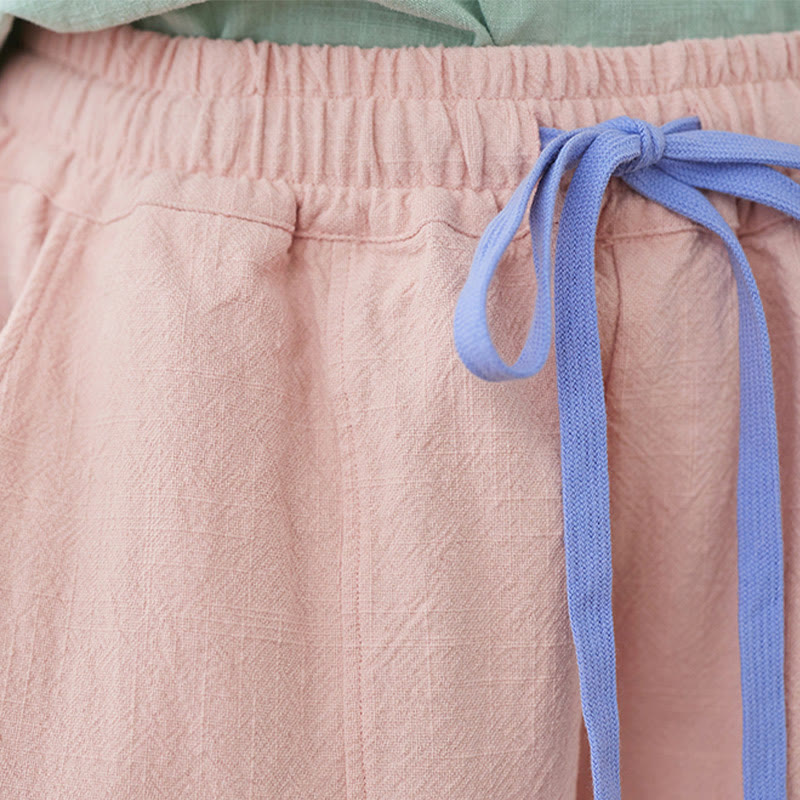 Buddha Stones Casual Plain Loose Rope Women's Cotton Linen Pants With Pockets - image 8