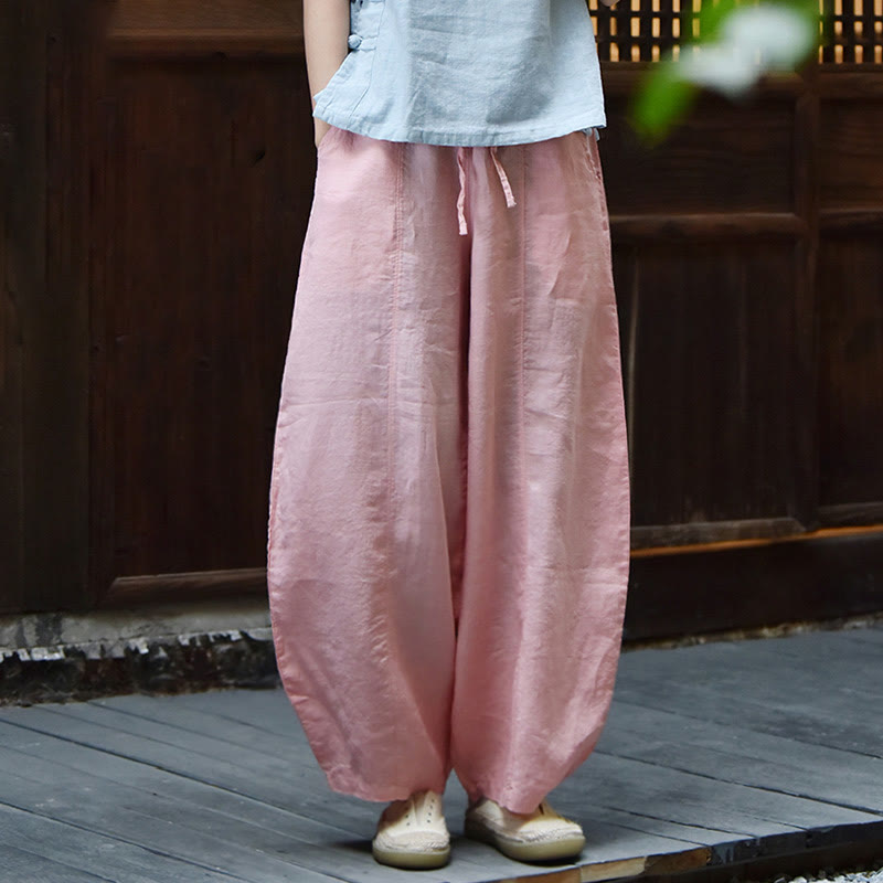 Buddha Stones Casual Plain Loose Rope Women's Cotton Linen Pants With Pockets - LightPink - US6，UK/AU10，EU38 (L) - image 24