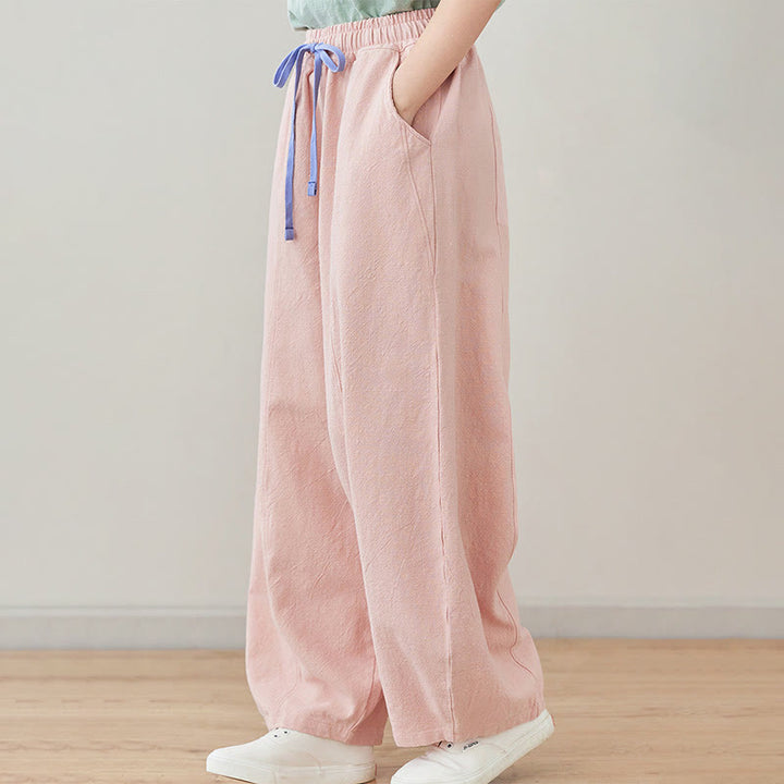 Buddha Stones Casual Plain Loose Rope Women's Cotton Linen Pants With Pockets - image 5