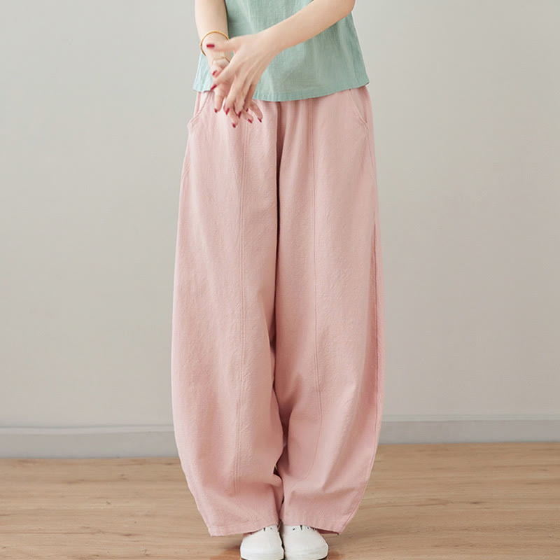 Buddha Stones Casual Plain Loose Rope Women's Cotton Linen Pants With Pockets - image 4