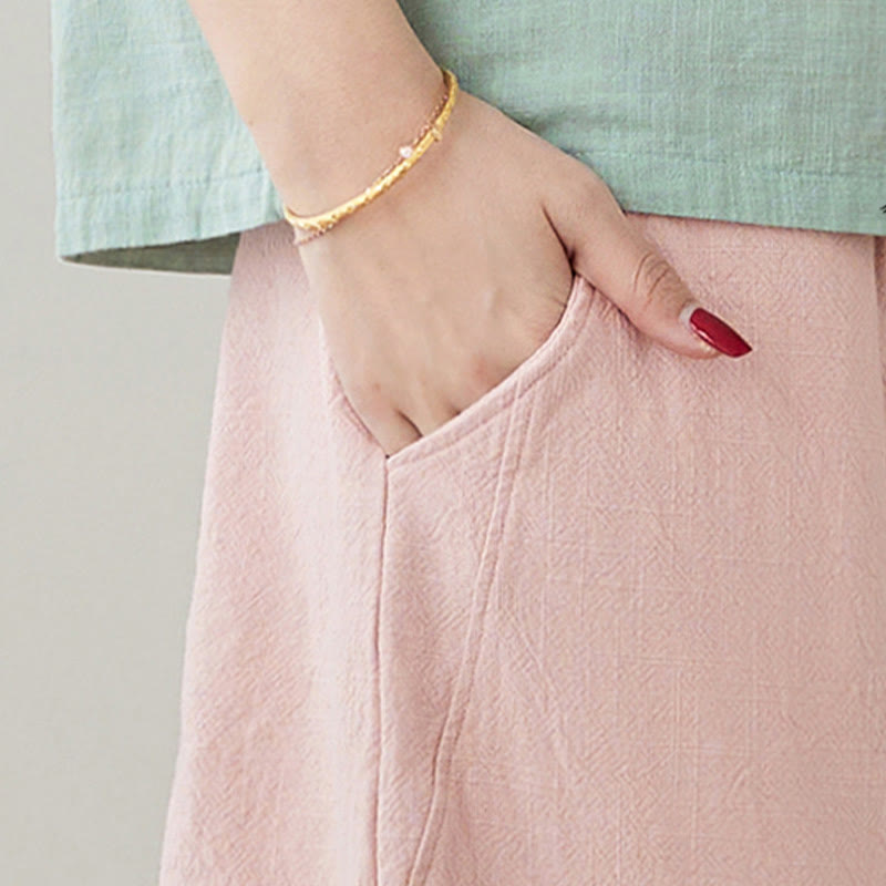 Buddha Stones Casual Plain Loose Rope Women's Cotton Linen Pants With Pockets - image 9