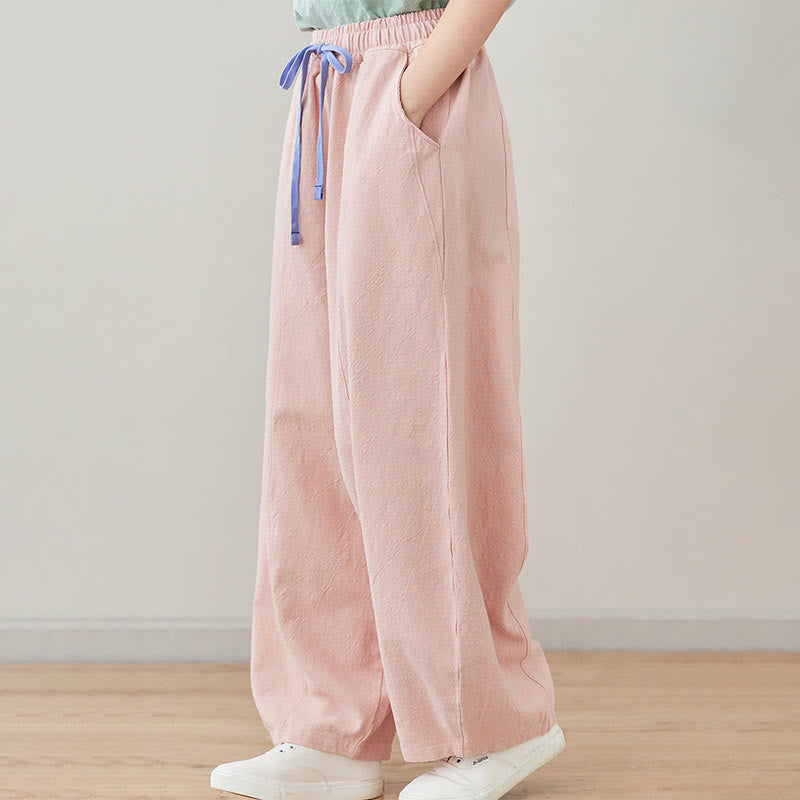 Buddha Stones Casual Plain Loose Rope Women's Cotton Linen Pants With Pockets - image 5