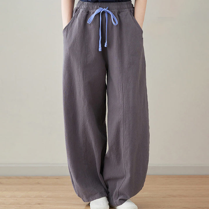 Buddha Stones Casual Plain Loose Rope Women's Cotton Linen Pants With Pockets - SlateGray - US6，UK/AU10，EU38 (L) - image 10