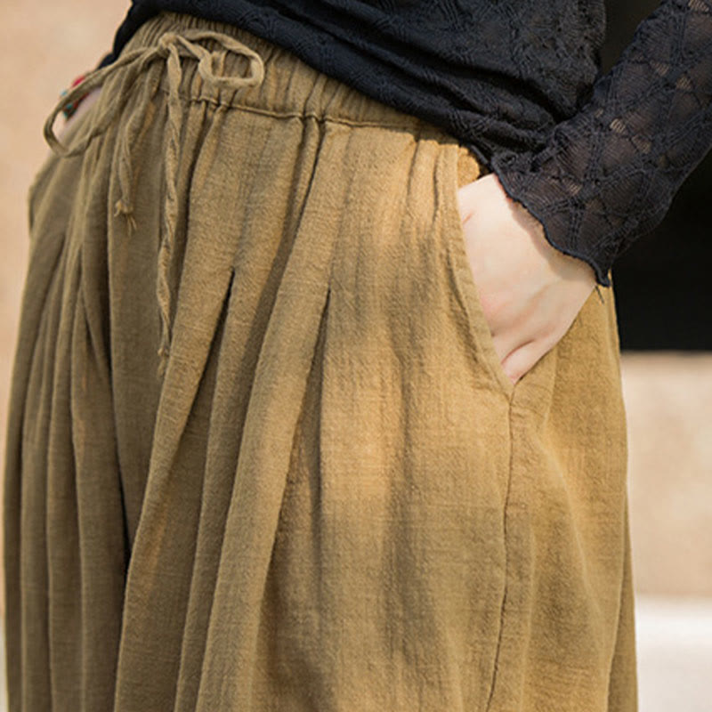 Buddha Stones Casual Plain Loose Waist Tie Rope Women's Ramie Cotton Pants With Pockets - image 18