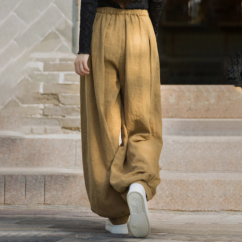 Buddha Stones Casual Plain Loose Waist Tie Rope Women's Ramie Cotton Pants With Pockets - image 12