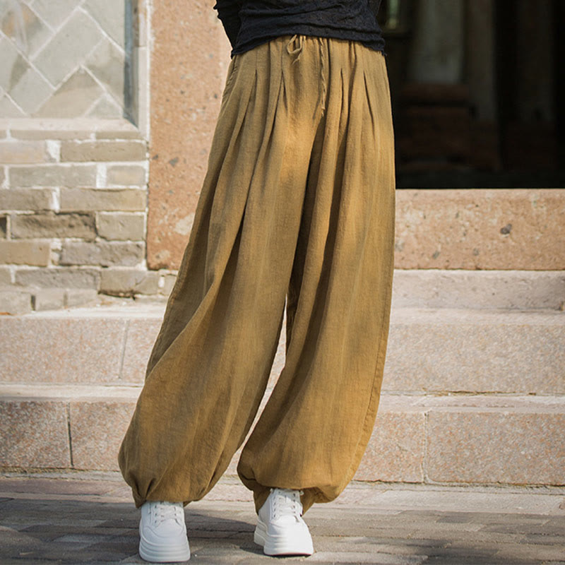 Buddha Stones Casual Plain Loose Waist Tie Rope Women's Ramie Cotton Pants With Pockets - image 15