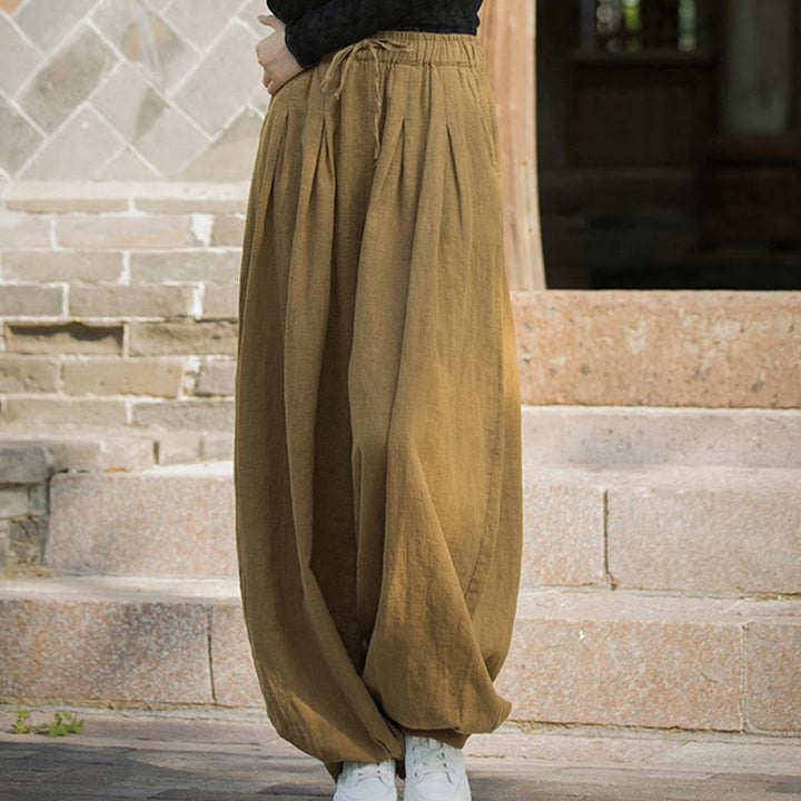 Buddha Stones Casual Plain Loose Waist Tie Rope Women's Ramie Cotton Pants With Pockets - image 11