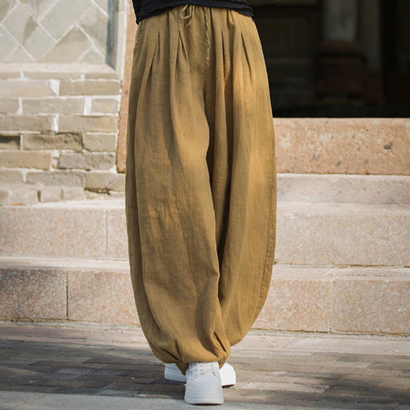 Buddha Stones Casual Plain Loose Waist Tie Rope Women's Ramie Cotton Pants With Pockets - image 17