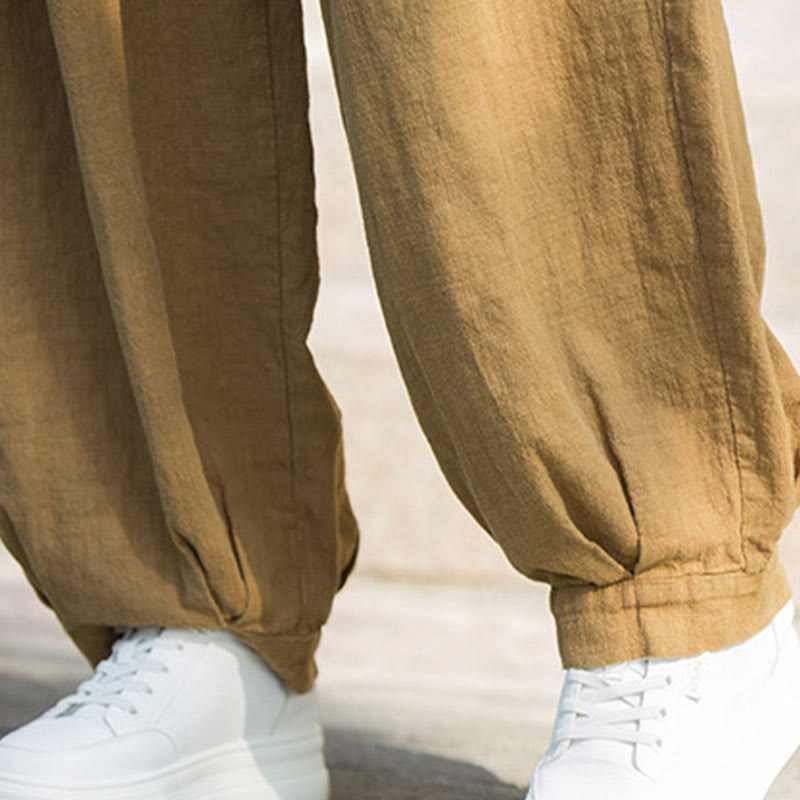 Buddha Stones Casual Plain Loose Waist Tie Rope Women's Ramie Cotton Pants With Pockets - image 19