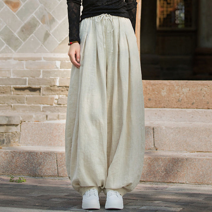 Buddha Stones Casual Plain Loose Waist Tie Rope Women's Ramie Cotton Pants With Pockets - image 21