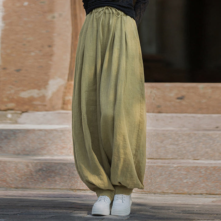 Buddha Stones Casual Plain Loose Waist Tie Rope Women's Ramie Cotton Pants With Pockets - DarkKhaki - US4-6，UK/AU8-10，EU36-38 (F) - image 29